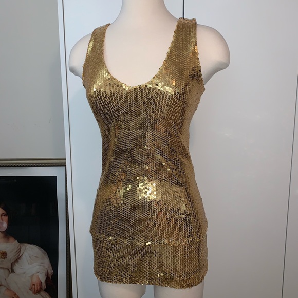 ❤️SOLD❤️ Gold Sequin Bodycon Mini Dress - Picture 1 of 3